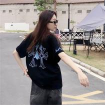 クロムハーツ 偽物 Tシャツ クロムハーツ プリントロゴ クリームブルークロス