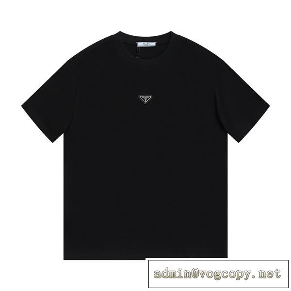 ★シンプルと美しさ★ PRADA コピー Tシャツ プラダ 三角ロゴ貼り付けデザイン 