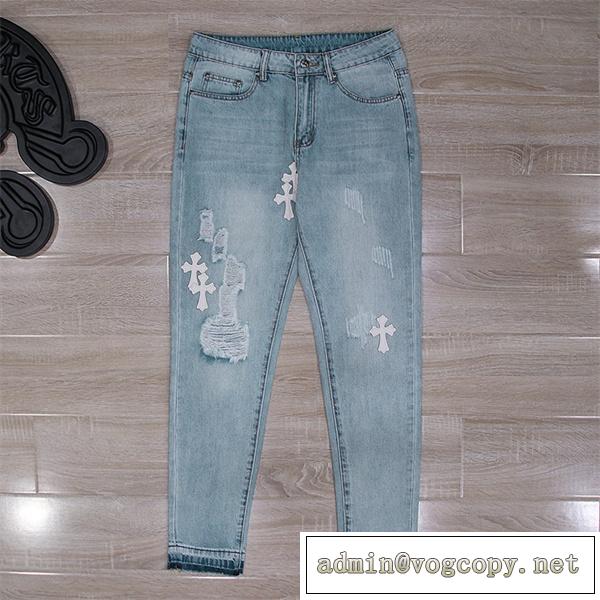 クロムハーツ スーパーコピー ジーンズ CHROME HEARTS 皮革 クロスロゴ デニム トレンド感満載 色浅い