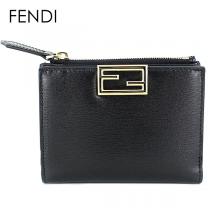 【8M0447】FENDI コピー 二つ折り財布 フェンディ ミニ カーフレザー ファスナー 