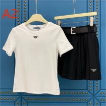 PRADA スーパーコピー セットアップ 2点セットプラダ Tシャツ＆スカート 三角ロゴ レディース 