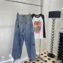 BALENCIAGA スーパーコピー ジーンズ ワイド裾 バレンシアガ 落書きプリント 高級デニム生地
