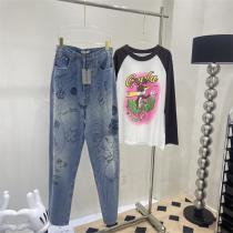 BALENCIAGA スーパーコピー ジーンズ ワイド裾 バレンシアガ 落書きプリント 高級デニム生地