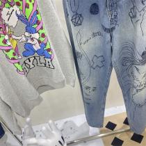 BALENCIAGA スーパーコピー ジーンズ ワイド裾 バレンシアガ 落書きプリント 高級デニム生地