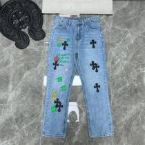 ＋華やかさのアイテム＋CHROME HEARTS コピー ジーンズ クロムハーツ クロス貼り付け 落書きロゴ デニム