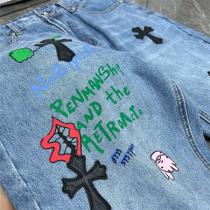 ＋華やかさのアイテム＋CHROME HEARTS コピー ジーンズ クロムハーツ クロス貼り付け 落書きロゴ デニム