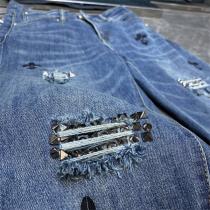 CHROME HEARTS 偽物 ジーンズ クロムハーツ ダメージ加工 柳釘 ストリート雰囲気 100%純綿デニム