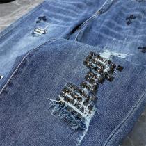 CHROME HEARTS 偽物 ジーンズ クロムハーツ ダメージ加工 柳釘 ストリート雰囲気 100%純綿デニム