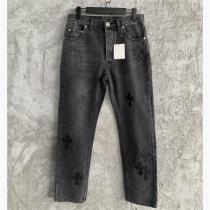 クロムハーツ スーパーコピー ジーンズ CHROME HEARTS クロス革刺繡 ぎんめっきボタン 洗い加工