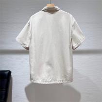 【メンズライクな印象】PRADA コピー 半袖シャツ 金属三角ロゴ オーバーサイズ 綿麻生地 プラダ