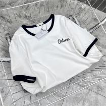 ☆おすすめの春夏コーデ☆CELINE コピー Tシャツ 刺繡 純綿生地 セリーヌ 立体ロゴ カジュアル 