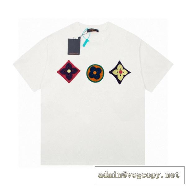 ルイヴィトン スーパーコピー Tシャツ 定番ロゴ貼り付け LOUIS VUITTON 芸能人同じデザイン 綿生地