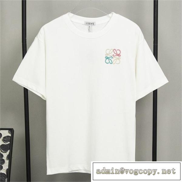 LOEWE スーパー コピー 刺繡ロゴ Tシャツ カラー LOEWE レトロデザイン 純綿生地