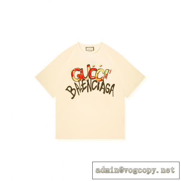 大人っぽい雰囲気が感じ GUCC1 偽物 Tシャツ GUCC1 X BALENCIAGA 形が崩れない 丈夫さ プリント柄