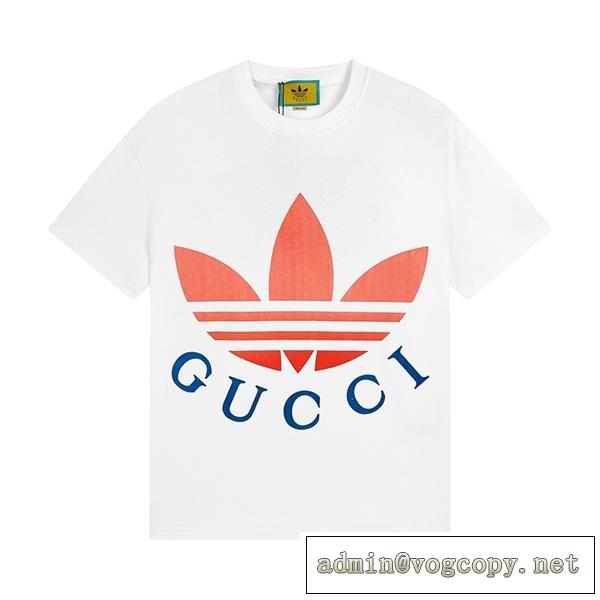 人気ランキング2026春夏新作 GUCC1 コピー Tシャツ GUCC1ｘadidas グレープフルーツ色 トレフォイル プリント
