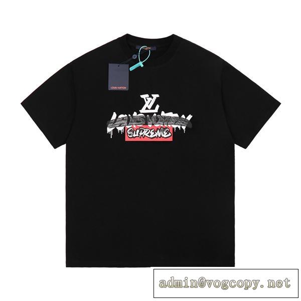 春を意識したトレンド高品質 ルイヴィトン コピー Tシャツ LOUIS VUITTONＸSUPREMEコラボ 純綿生地 