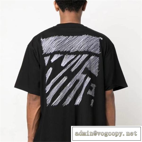 春夏にも大活躍間違いなし オフホワイト 偽物 Tシャツ 横断歩道 黒白 プリント コットン素材