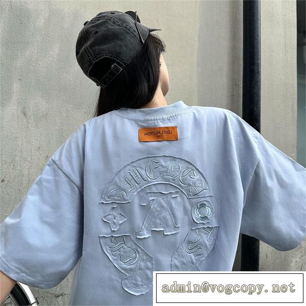 23ss新作★ルイヴィトン コピー Tシャツ ロゴ貼り付け ChromeheartsｘLouis Vuitton コラボ 4色
