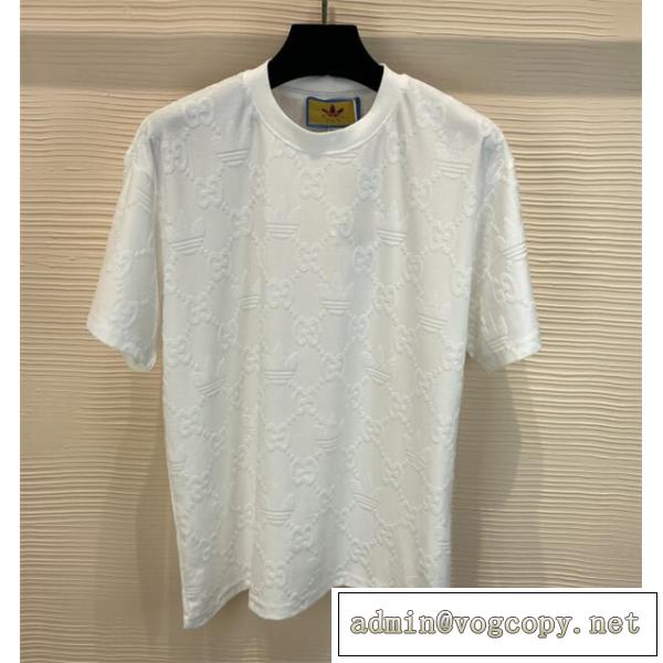 GUCC1 コピー Tシャツ GUCC1ｘAdidas コラボ タオル生地 モノグラム 立体ロゴ エンボス