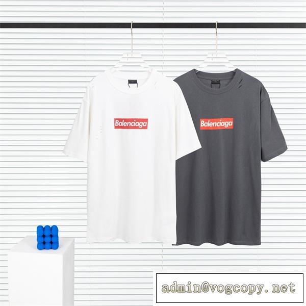 引き続きトレンド人気☆バレンシアガ 偽物 ダメージTシャツ SupremeｘBALENCIAGA オーバーサイズ 枠ロゴ
