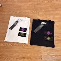 綺麗に決まるフォルム★★STONE ISLAND 偽物 Tシャツ 純綿生地 ストーンアイランド 定番ロゴ肩章付き