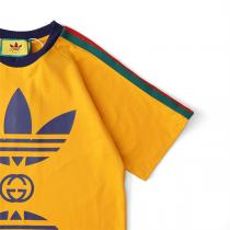 お洒落心をくすぐられる GUCC1 コピー Tシャツ GUCC1xAdidas イエロー ストライプスロゴプリント