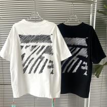 春夏にも大活躍間違いなし オフホワイト 偽物 Tシャツ 横断歩道 黒白 プリント コットン素材
