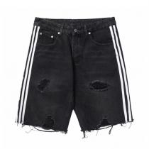 adidas x BALENCIAGA コピー ハーフジーンズ バレンシアガ コラボ アディダス 男女兼用 ストライプ リップド加工