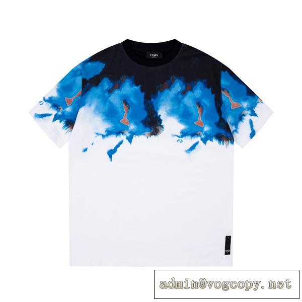 23SS春夏限定新作♡フェンディ 偽物 Ｔシャツ グラデーション FENDI 丸首 平織り 肌ざわりを大切に