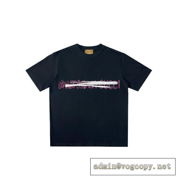 GUCC1 スーパーコピー Tシャツ Gucc1ⅹBalenciaga コラボ 半袖 落書きロゴ 純綿素材 快適で涼しげ