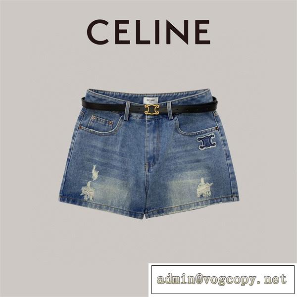 気兼ねなく着られる CELINE コピー ハーフジーンズ ロゴ貼り付け 刺繡ロゴ 水洗い処理 レディース セリーヌ