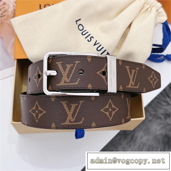 ルイヴィトン コピー ベルト モノグラム キャンバス＆子牛革 ダミエ Damier Cobalt シリーズ 刻印ロゴ  LOUIS VUITTON