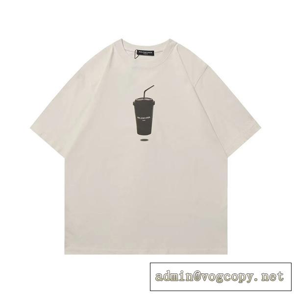 シンプルスタイル☆BALENCIAGA コピー Tシャツ ミルクティー ロゴ バレンシアガ コットン オーバーサイズ