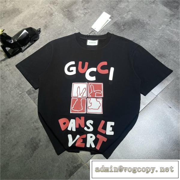 春夏コレクション GUCC1 スーパーコピー Tシャツ ウサギ プリント 半袖 ゆったり 男女兼用
