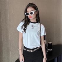 今年大好評だった CHANE1 コピー Tシャツ 100％コットン生地 2色 丸首デザイン レディース