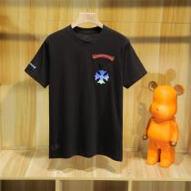 家でも外でも快適に クロムハーツ 偽物 Tシャツ ライトブルー ロゴプリント CHROME HEARTS クロス 純綿 2色