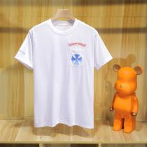 家でも外でも快適に クロムハーツ 偽物 Tシャツ ライトブルー ロゴプリント CHROME HEARTS クロス 純綿 2色