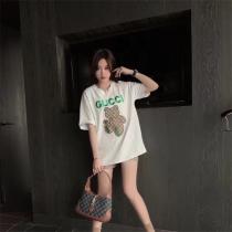 2026年★GUCC1 スーパーコピー Ｔシャツ グリーン 熊 くま 刺繍ロゴ プリント 男女兼用 丸首 モノグラム