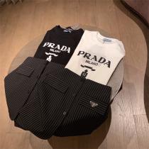 現代風のファッションセンス PRADA コピー ワンピース ガードル付き ストライプ 三角ロゴ プリント プラダ