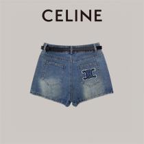 気兼ねなく着られる CELINE コピー ハーフジーンズ ロゴ貼り付け 刺繡ロゴ 水洗い処理 レディース セリーヌ