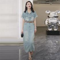 夏らしい雰囲気★★セリーヌ スーパーコピー デニム ワンピース カジュアルスタイル 襟 ポケット CELINE
