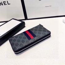 GUCC1 コピー 長財布 モノグラム 牛革 レザー 21x11㎝ ブラック系 GGスプリーム シェリーライン ファスナー