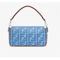 存在感たっぷり フェンディ 偽物 ハンドバッグ Baguette FFロゴ ボタン FENDI 2WAY ライトブルー デニム