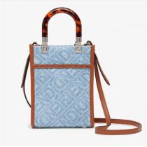 23ss最新作 フェンディ コピー ハンドバッグ サンシャイン シリーズ デニム ミニ ライトブルー FENDI ROMA 2WAY