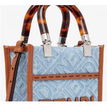 23ss最新作 フェンディ コピー ハンドバッグ サンシャイン シリーズ デニム ミニ ライトブルー FENDI ROMA 2WAY