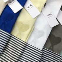 大人気定番デザイン AMI PARIS スーパー コピー Tシャツ 刺繡 マカロンカラー ハート♥ミニマル風 アミ パリス