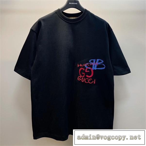 愛用するブランド新作 GUCC1 コピー Tシャツ バレンシアガｘGUCC1コラボ 刺繡ロゴ 綿生地 男女兼用