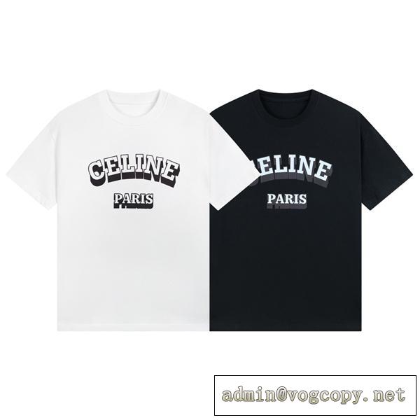 セリーヌ スーパーコピー Tシャツ CELINE コットンダブルガーゼ ロゴプリント 2色 男女兼用  