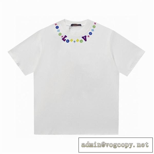 【お得な】ルイヴィトン スーパーコピー Tシャツ 刺繡 ロゴ カラフル LOUIS VUITTON 丸首
