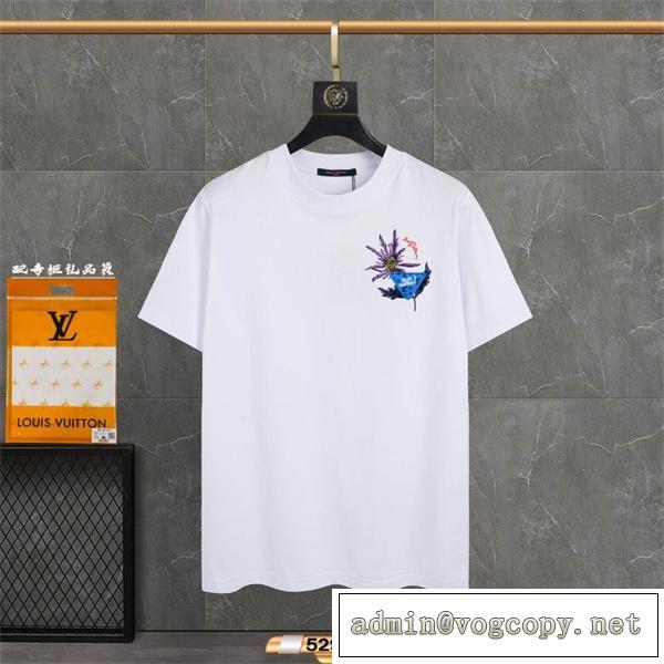 オンオフ問わず使える LOUIS VUITTON Tシャツ コピー ルイヴィトン 純綿素材 花柄 ロゴ プリント 